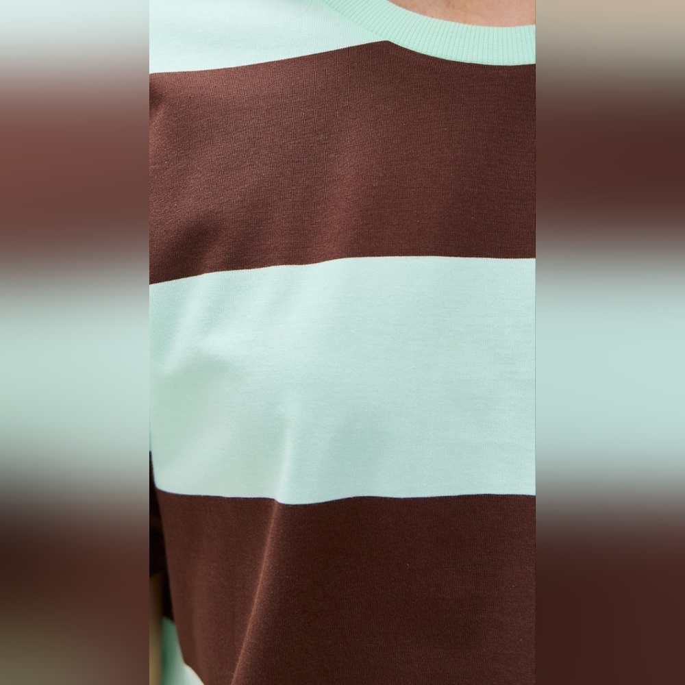 Le Bop Rory Striped Tee Mint and Brown Women's Top XXL - Picture 6 of 9